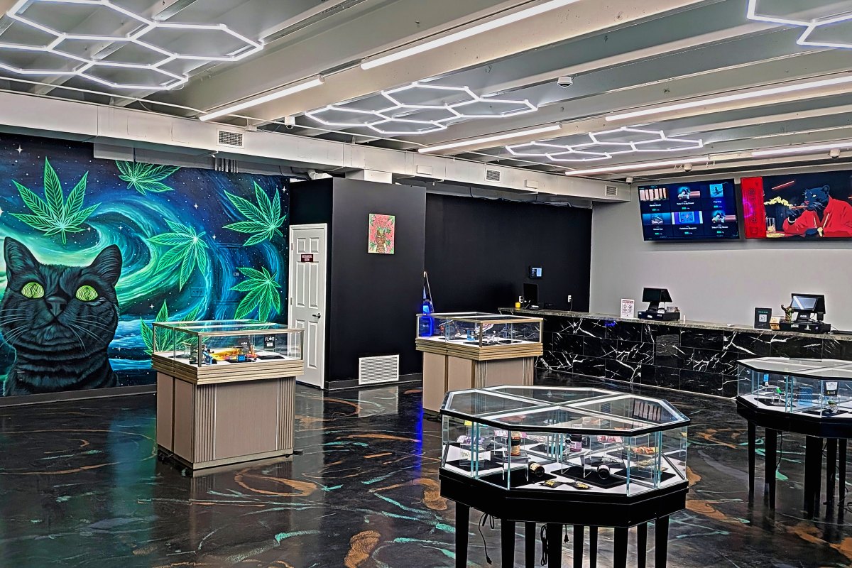 Sales floor looking toward the mural wall and service counter
